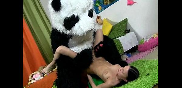  Hot brunette chick fucking with kind Panda bear